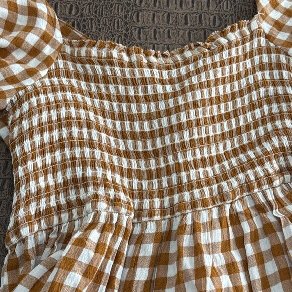 SAYLOR Glenny Gingham Puff Sleeve Top Orange White Size L - Picture 10 of 10